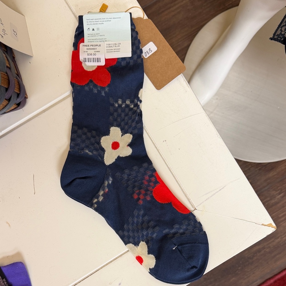 Free People Dark Blue Floral Socks